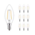 Mehrfachpackung 10x Philips Corepro LED Kerze E14 Fadenlampe Klar 2W 250lm – 827 – Extra Warmweiß | Ersatz für 25W