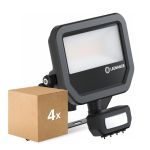 Mehrfachpackung 4x Ledvance Led-Scheinwerfer Aluminium Schwarz 17W 2400lm 100D - 840 Kaltweiß | IP65 - Bewegungs- Und Lichtsensor - Symmetrisch