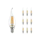 Mehrfachpackung 10x Noxion Lucent LED E14 Gebogene Spitze Kerze Fadenlampe Klar 4.5W 470lm - 827 Extra Warmweiß | Dimmbar - Ersatz für 40W